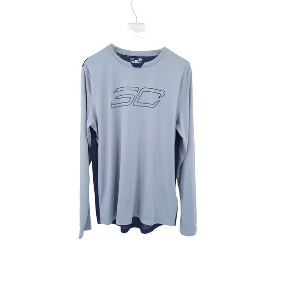 Under Armour Other - NWT Under Armour Heat Gear Gray Blue Mesh Back Stephen Curry Long Sleeve Shirt L